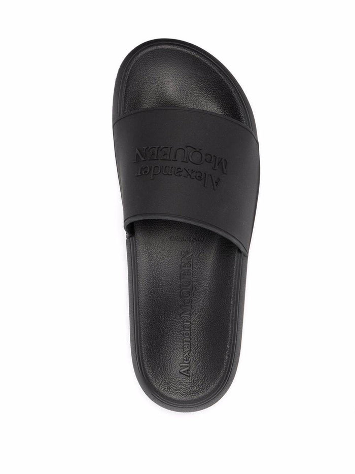 ALEXANDER MCQUEEN Oversized Logo Sliders Black - MAISONDEFASHION.COM