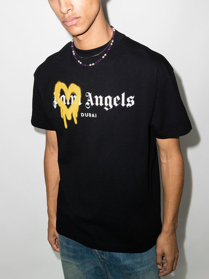 PALM ANGELS Dubai Heart Sprayed T-Shirt Black - MAISONDEFASHION.COM