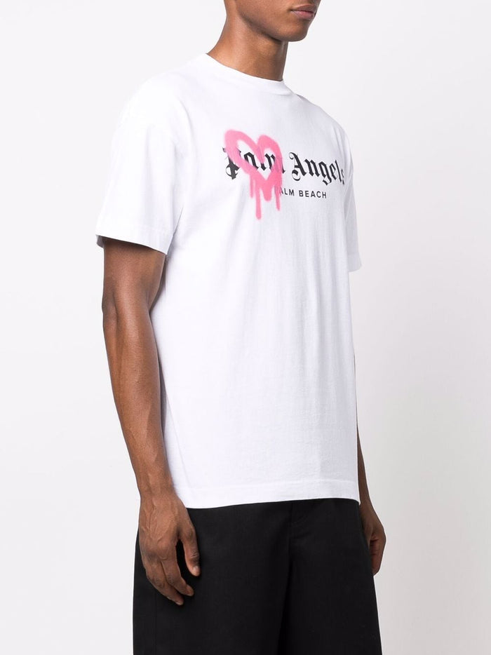 PALM ANGELS Palm Beach Heart Sprayed T-Shirt White - MAISONDEFASHION.COM