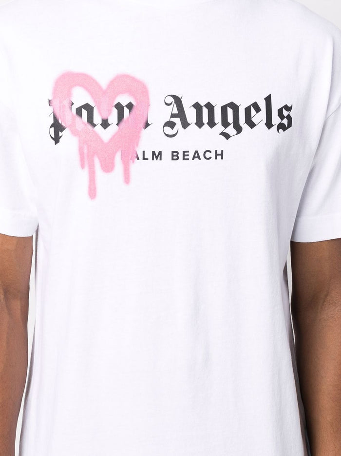 PALM ANGELS Palm Beach Heart Sprayed T-Shirt White - MAISONDEFASHION.COM