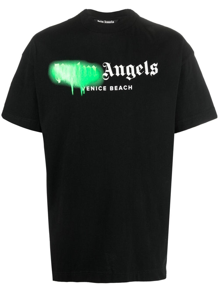 PALM ANGELS Venice Sprayed Logo T-Shirt Black - MAISONDEFASHION.COM