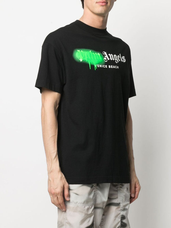 PALM ANGELS Venice Sprayed Logo T-Shirt Black - MAISONDEFASHION.COM