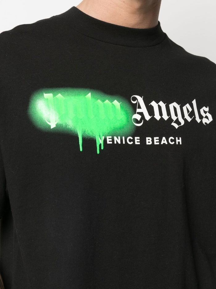 PALM ANGELS Venice Sprayed Logo T-Shirt Black - MAISONDEFASHION.COM