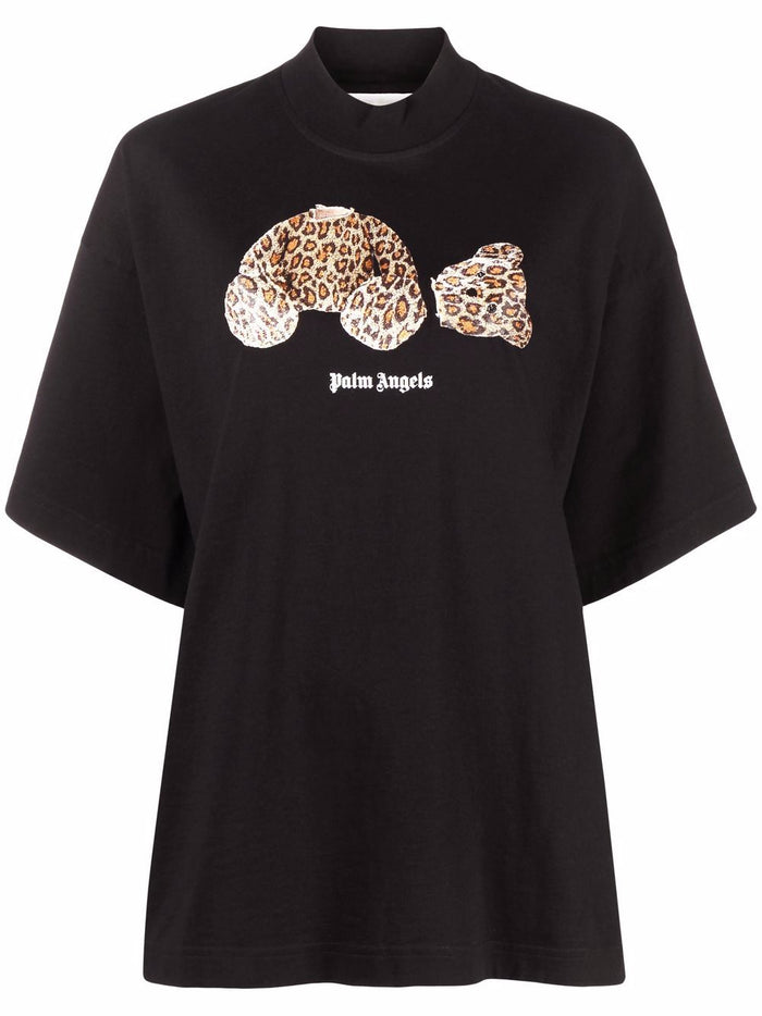 PALM ANGELS WOMEN Leopard Bear Loose Tee Black - MAISONDEFASHION.COM