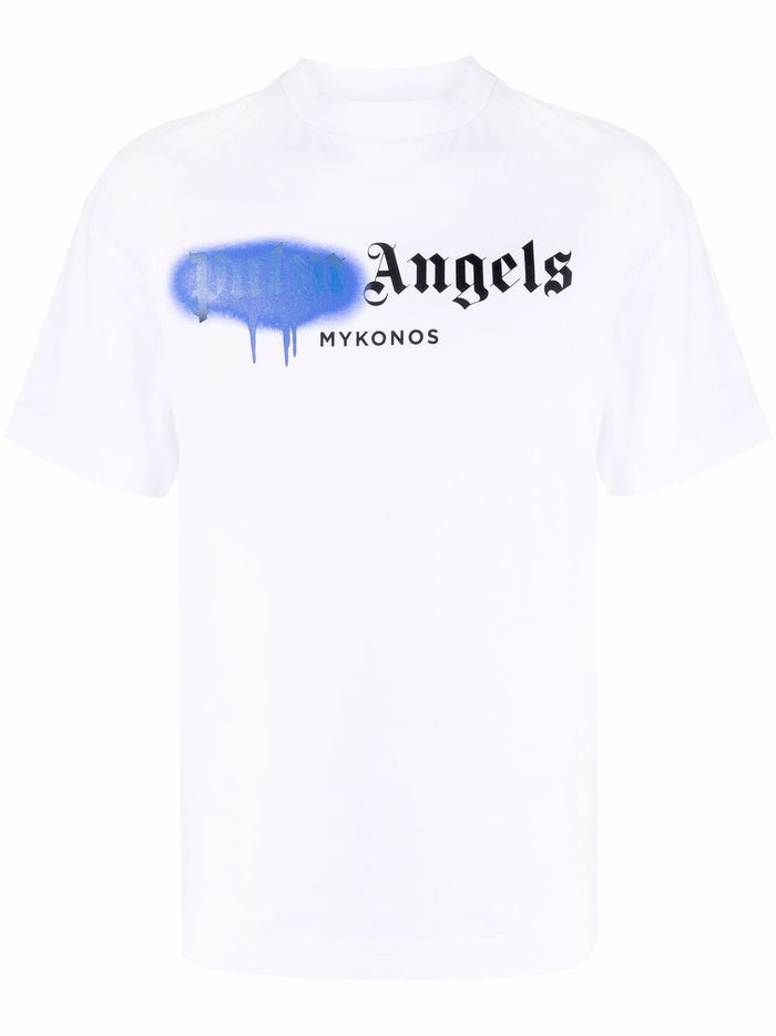 PALM ANGELS WOMEN Mykonos Sprayed T-Shirt White - MAISONDEFASHION.COM