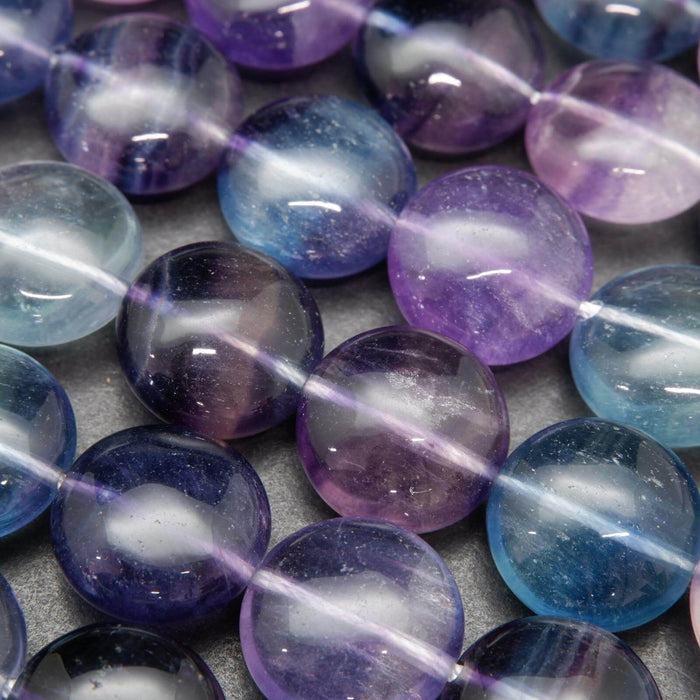 Multicolor fluorite coin shape beads.