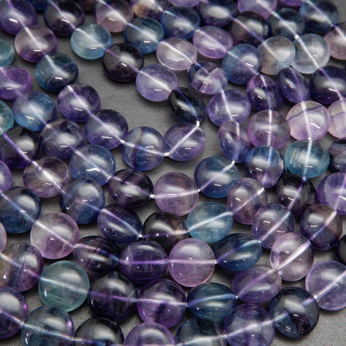 Multicolor fluorite coin shape beads.