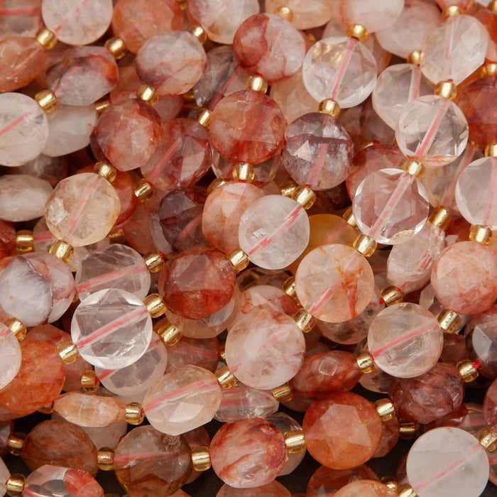 Red Lepidocrocite Hematoid Quartz · Faceted · Coin · 10mm, Tejas Beads, Beads