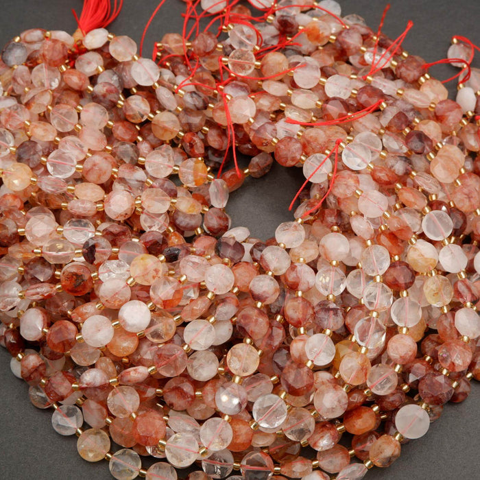 Red Lepidocrocite Hematoid Quartz · Faceted · Coin · 10mm, Tejas Beads, Beads