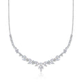 Rhodium-plated floral CZ necklace with teardrop stones and central flower pendant