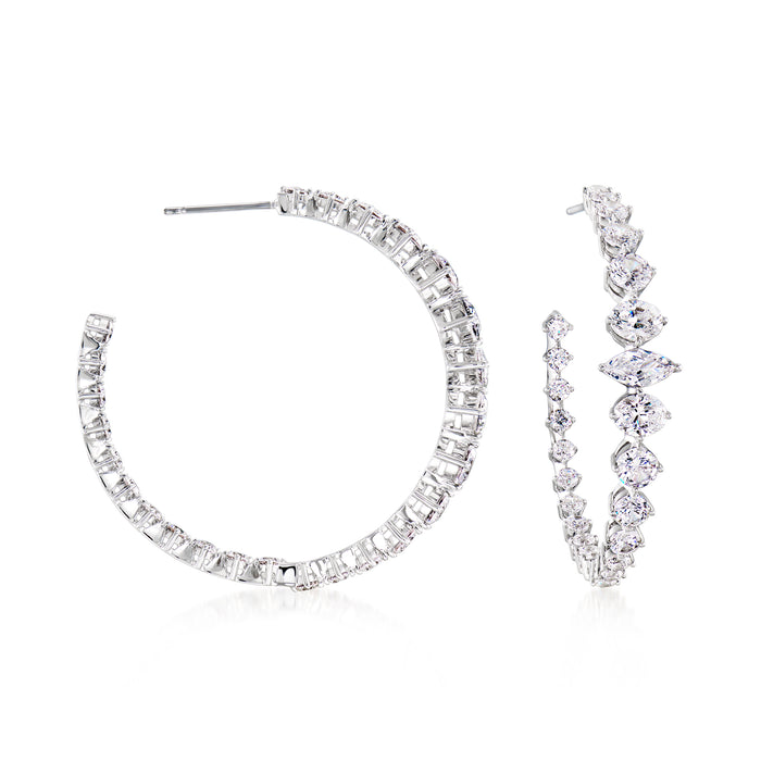 Rhodium-plated inside-out hoop earrings with clear CZ pave stones