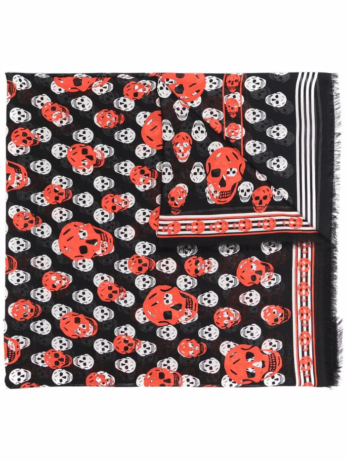 ALEXANDER MCQUEEN Skull Print Frayed Scarf - MAISONDEFASHION.COM