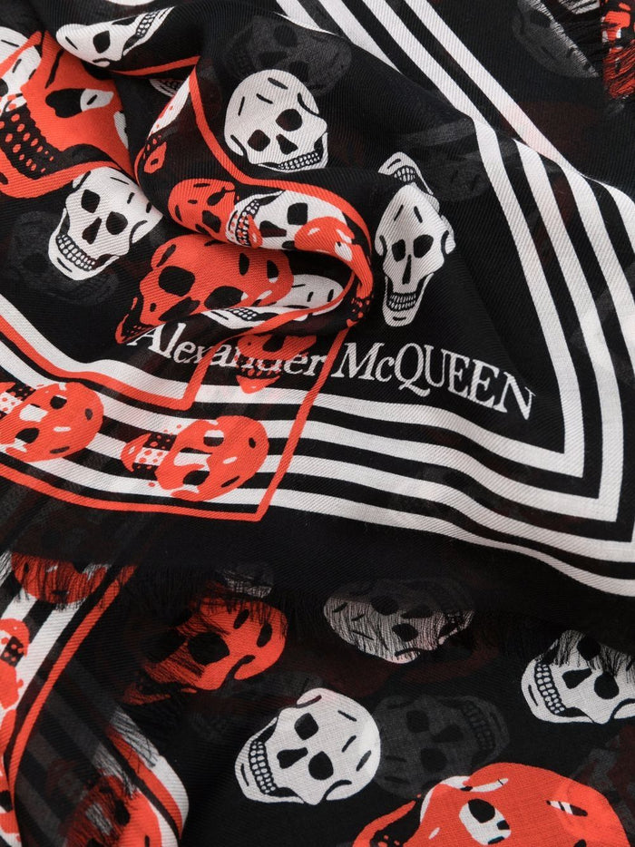 ALEXANDER MCQUEEN Skull Print Frayed Scarf - MAISONDEFASHION.COM