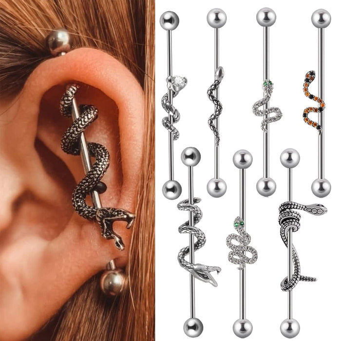 Snake Industrial Barbell 1PC 316L Surgical Steel 14G Cartilage Earrings