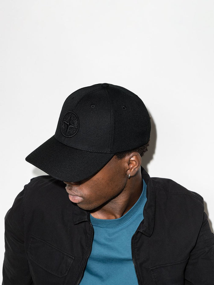 STONE ISLAND  Compass-logo cotton baseball cap Black - MAISONDEFASHION.COM