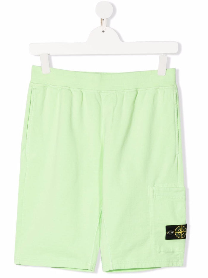 STONE ISLAND KIDS Fleece Shorts Green - MAISONDEFASHION.COM