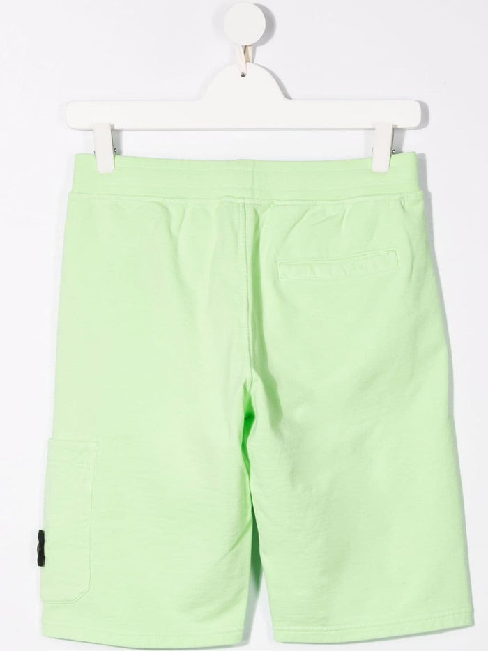 STONE ISLAND KIDS Fleece Shorts Green - MAISONDEFASHION.COM