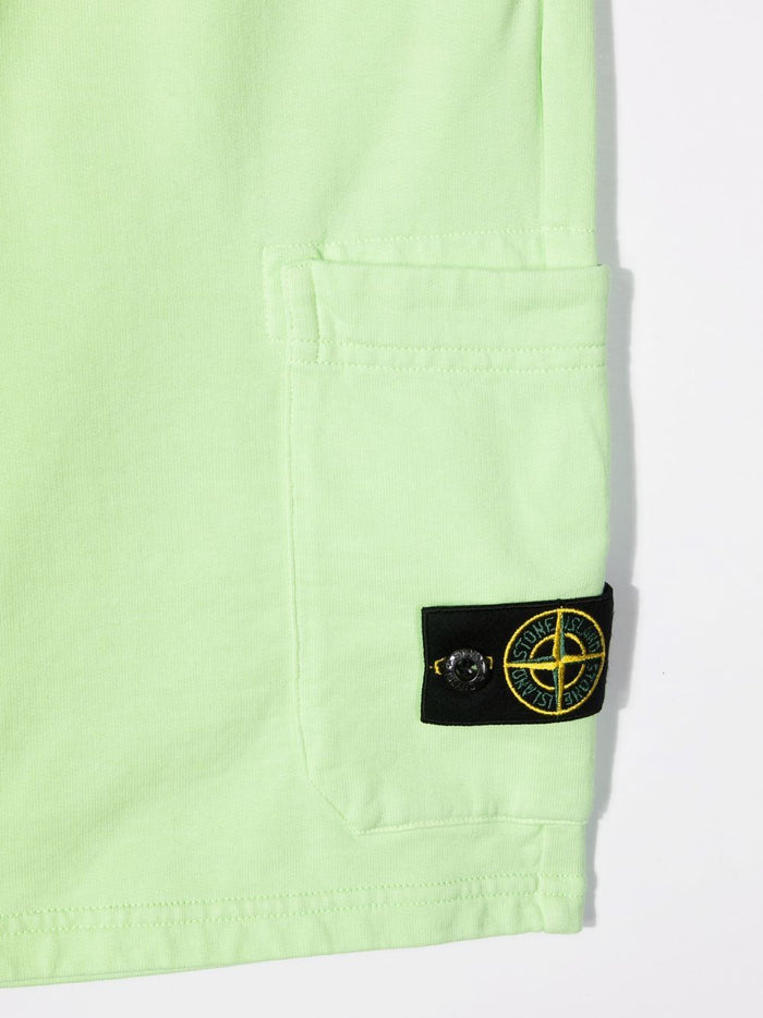STONE ISLAND KIDS Fleece Shorts Green - MAISONDEFASHION.COM