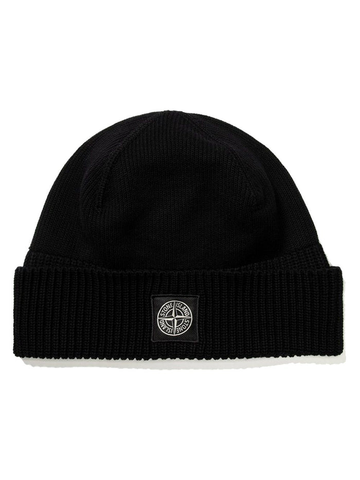 STONE ISLAND Logo patch beanie Black - MAISONDEFASHION.COM