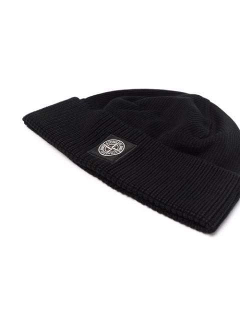 STONE ISLAND Logo patch beanie Black - MAISONDEFASHION.COM