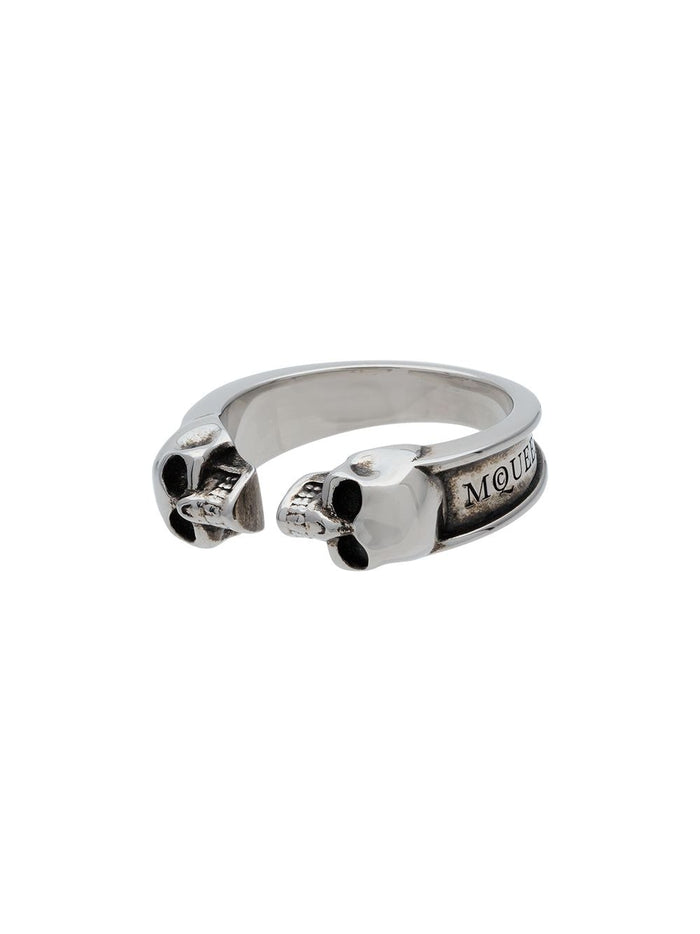 ALEXANDER MCQUEEN Thin Twin Skull Ring Silver - MAISONDEFASHION.COM