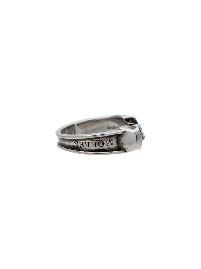 ALEXANDER MCQUEEN Thin Twin Skull Ring Silver - MAISONDEFASHION.COM