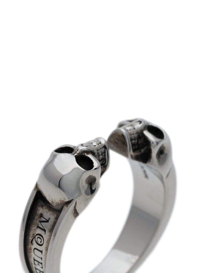 ALEXANDER MCQUEEN Thin Twin Skull Ring Silver - MAISONDEFASHION.COM