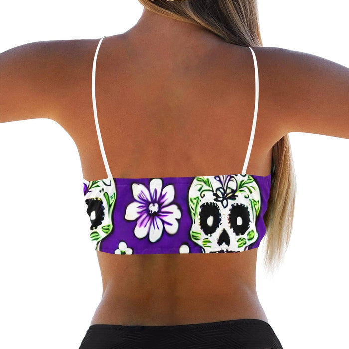 This Classic Bikini Top Features A Bold Combination Of Purple & White Floral Skulls - Everything Skull Clothing Merchandise and Accessories