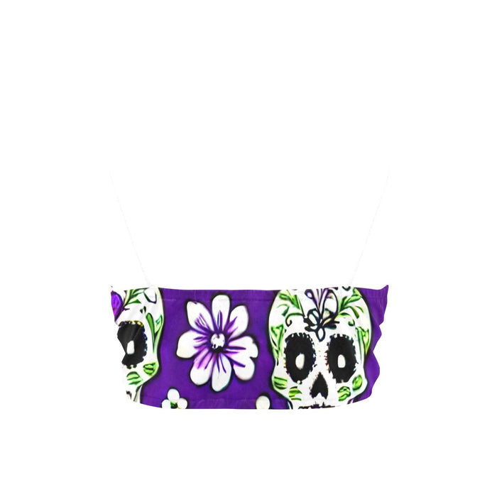 This Classic Bikini Top Features A Bold Combination Of Purple & White Floral Skulls - Everything Skull Clothing Merchandise and Accessories