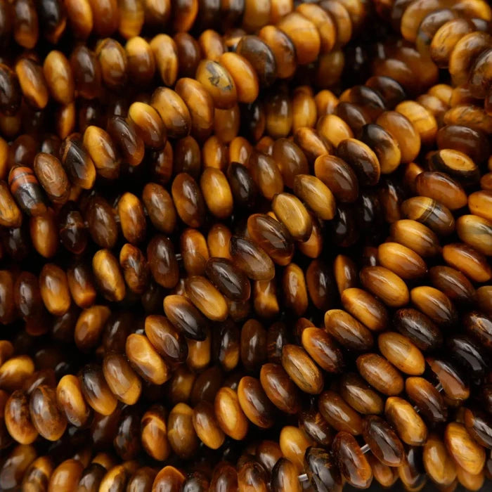 Tiger Eye · Smooth · Rondelle Saucer · 3x6mm, Tejas Beads, Beads