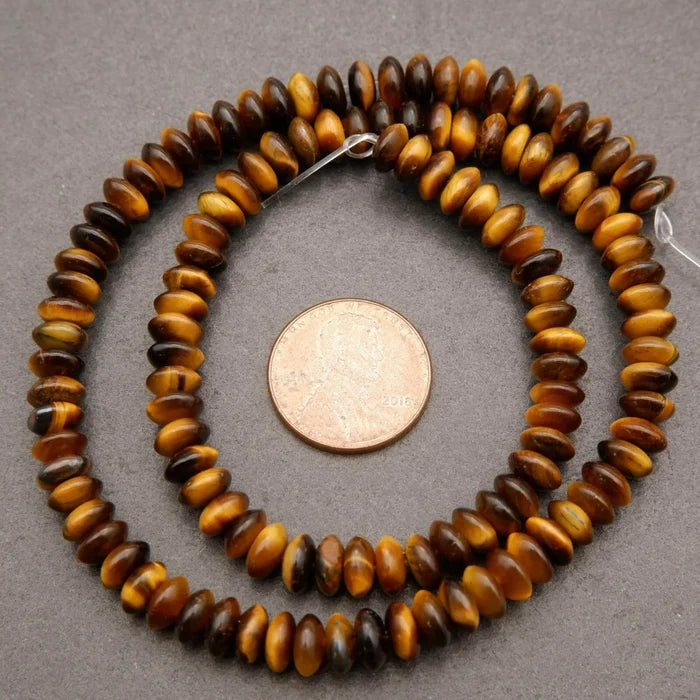 Tiger Eye · Smooth · Rondelle Saucer · 3x6mm, Tejas Beads, Beads