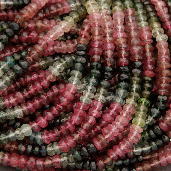 Watermelon Tourmaline A+ · Ombre · Microfaceted · Rondelle · 4mm, Tejas Beads, Beads