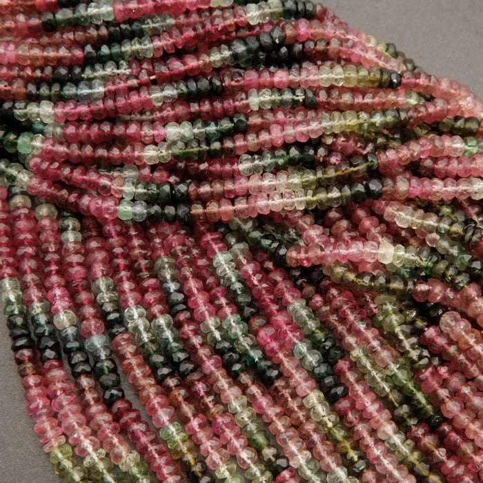 Watermelon Tourmaline A+ · Ombre · Microfaceted · Rondelle · 4mm, Tejas Beads, Beads