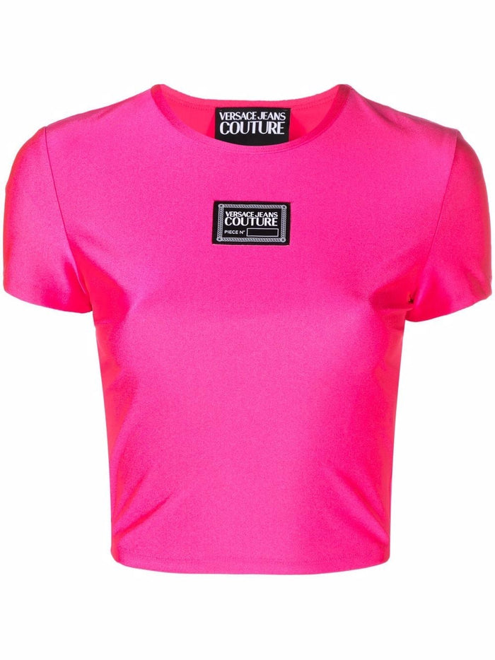 VERSACE WOMAN Logo Patch Crop Top Pink - MAISONDEFASHION.COM