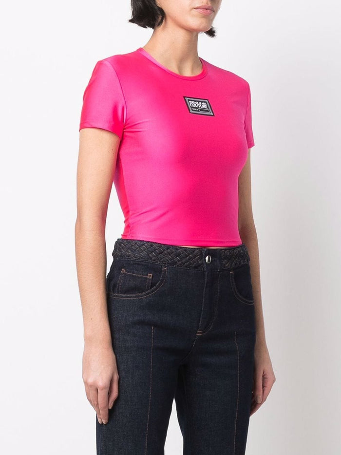 VERSACE WOMAN Logo Patch Crop Top Pink - MAISONDEFASHION.COM