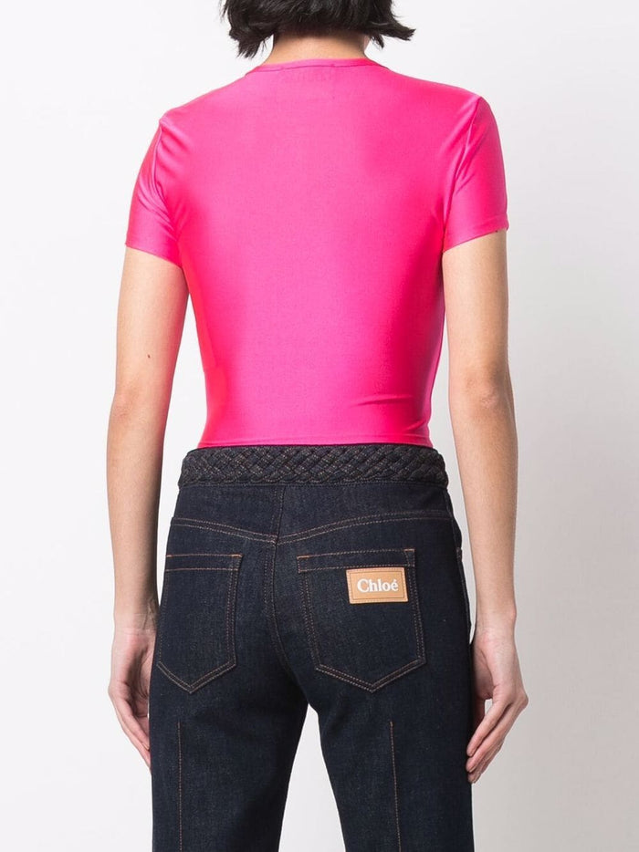 VERSACE WOMAN Logo Patch Crop Top Pink - MAISONDEFASHION.COM