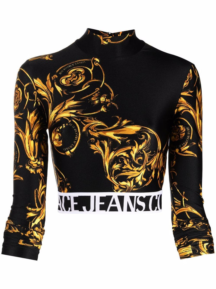 VERSACE WOMEN Baroque Print Cropped Top Black - MAISONDEFASHION.COM
