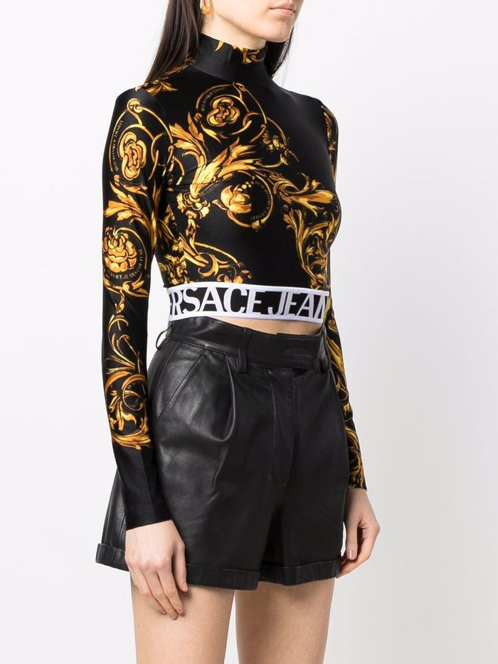 VERSACE WOMEN Baroque Print Cropped Top Black - MAISONDEFASHION.COM