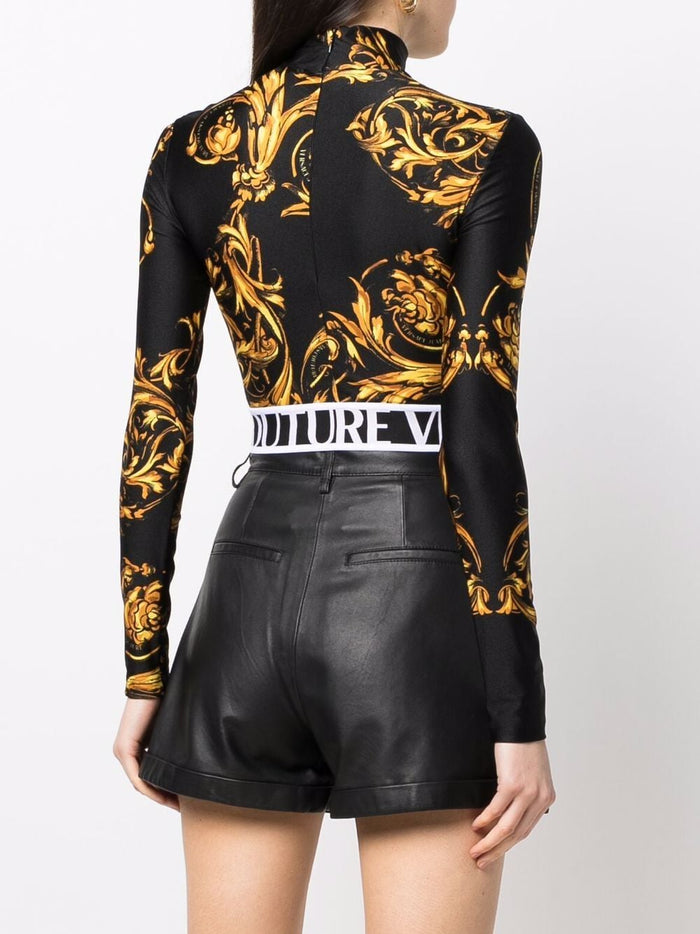 VERSACE WOMEN Baroque Print Cropped Top Black - MAISONDEFASHION.COM