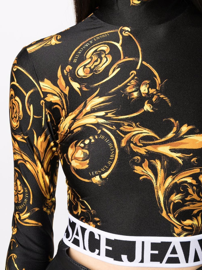 VERSACE WOMEN Baroque Print Cropped Top Black - MAISONDEFASHION.COM