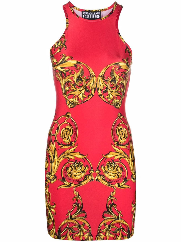 VERSACE WOMEN Baroque Print Sleeveless Dress Red - MAISONDEFASHION.COM