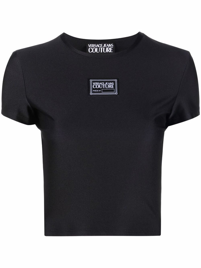 VERSACE WOMEN Logo Patch Crop Top Black - MAISONDEFASHION.COM