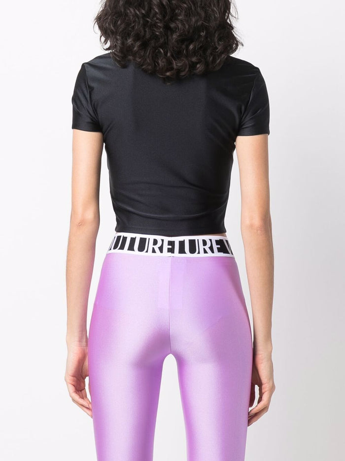 VERSACE WOMEN Logo Patch Crop Top Black - MAISONDEFASHION.COM