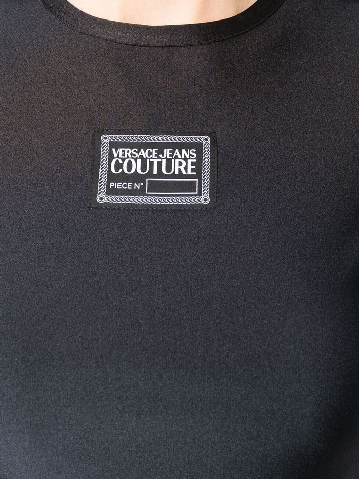 VERSACE WOMEN Logo Patch Crop Top Black - MAISONDEFASHION.COM