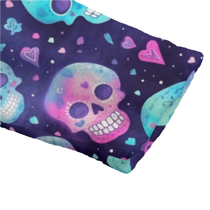 Women's Blue Pink Skulls Flannel Hooded Bathrobe - Everything Skull Clothing Merchandise and Accessories